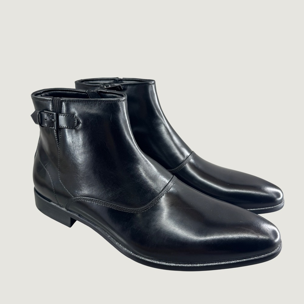Aldo Mens Buenapark Leather Ankle Dress Boots Side Zip Buckle Black Glitter 13